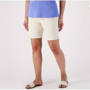 Quacker Factory DreamJeannes 5 Pocket 8" Shorts,  Size Large, Color is Stone.